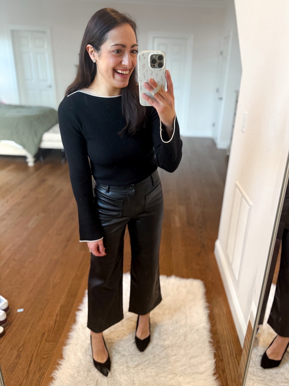 LOFT Black Faux Leather Wide-Leg Pants